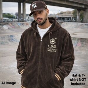 LRG Lifted Research Group Velour Zip Hoodie Jacket 3XL Brown Logo Y2K Urban